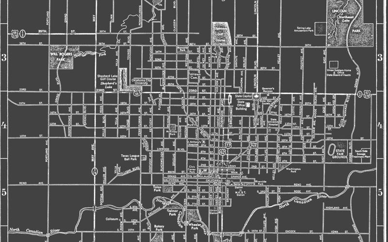 1940s Lithograph Map of Oklahoma City