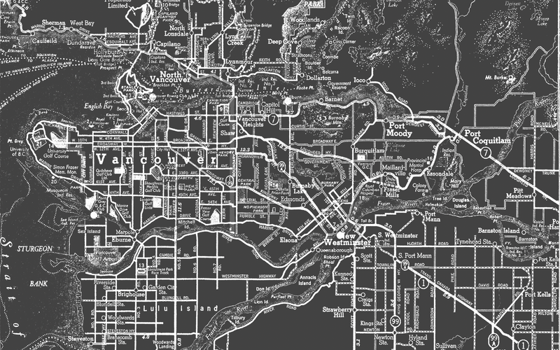 1950s Monochromatic Map of Vancouver