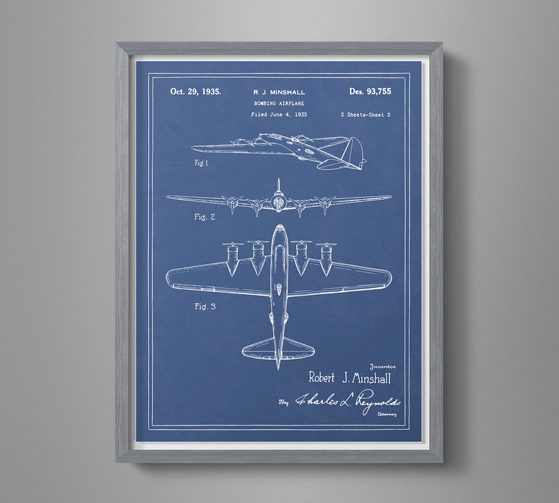Vintage Airplane Blueprint Art - B-17 Flying Fortress