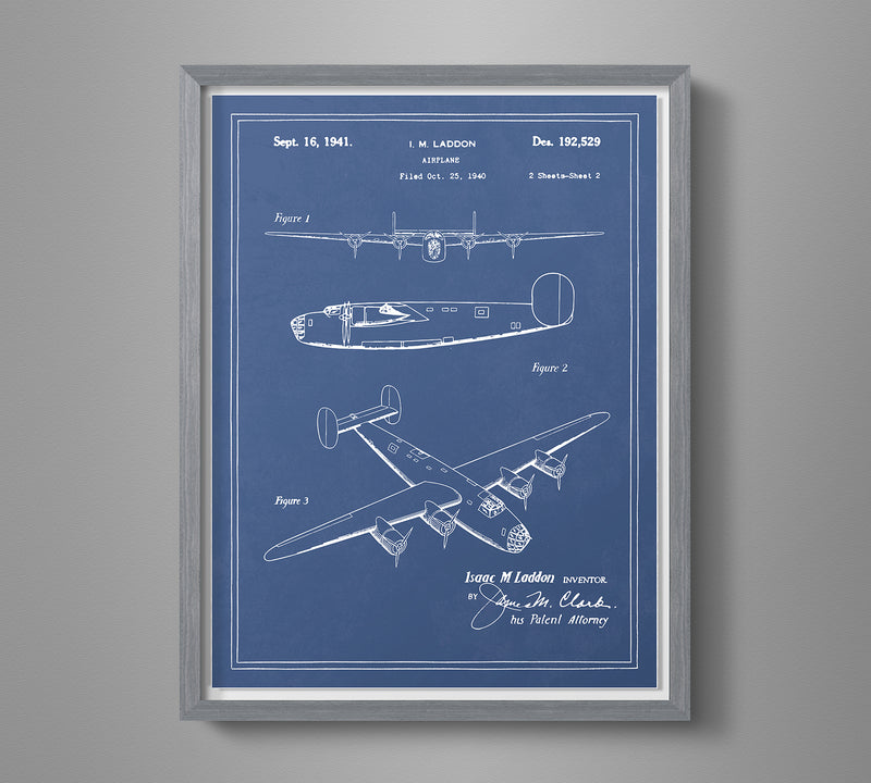 Vintage Airplane Blueprint Art - B-24 Liberator