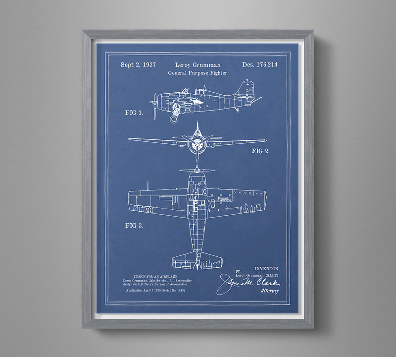 Vintage Airplane Blueprint Art - Grumman Wildcat