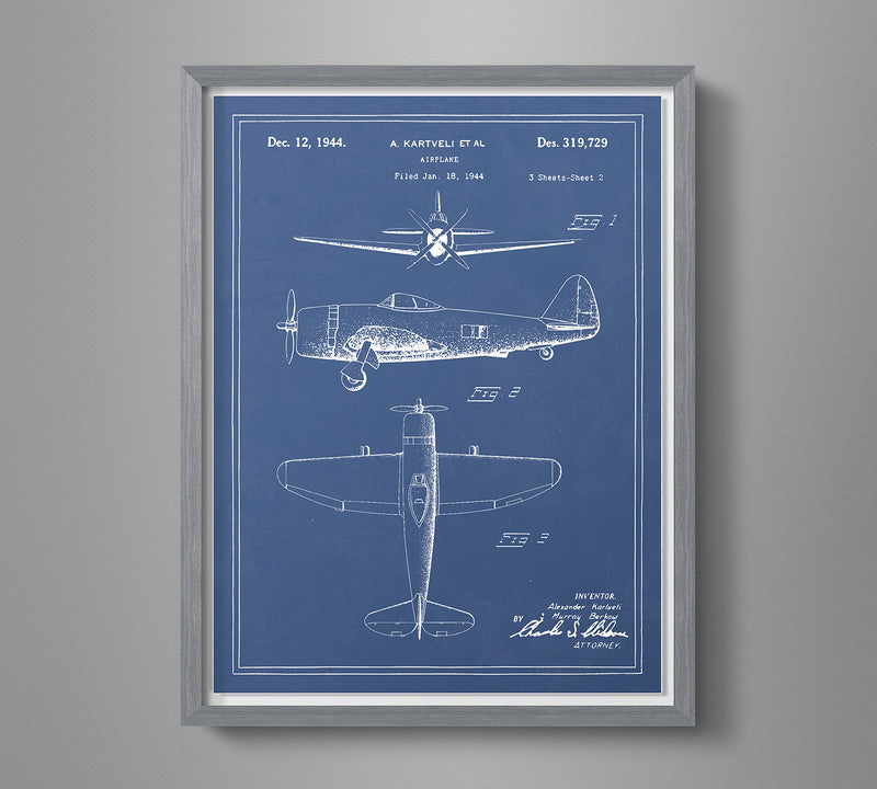 Vintage Airplane Blueprint Art - P-47 Thunderbolt
