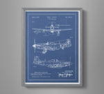 Vintage Airplane Blueprint Art - P-51 Mustang