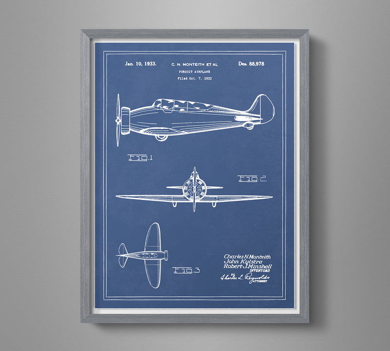 Vintage Airplane Blueprint Art - Pursuit Plane