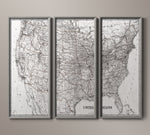 Vintage USA Map Triptych Set