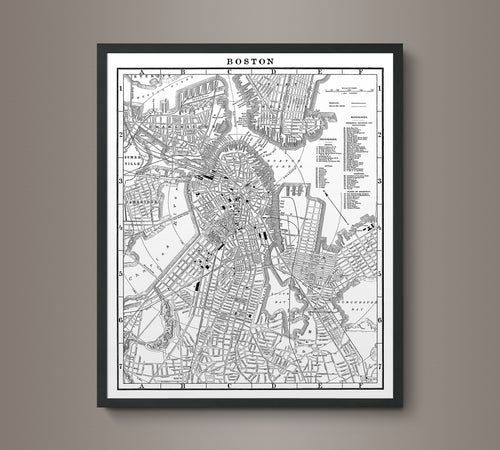 1890s Lithograph Map of Boston