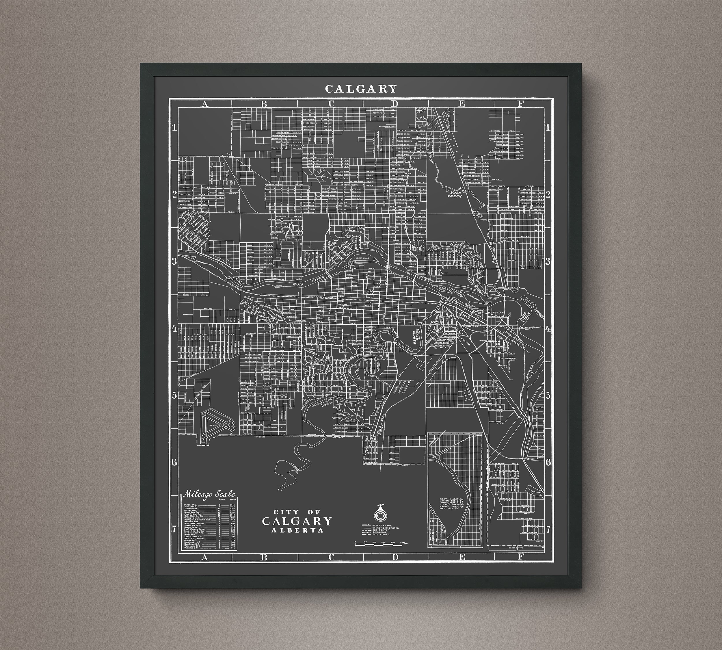 1930s Monochromatic Map Of Calgary – Art Circa