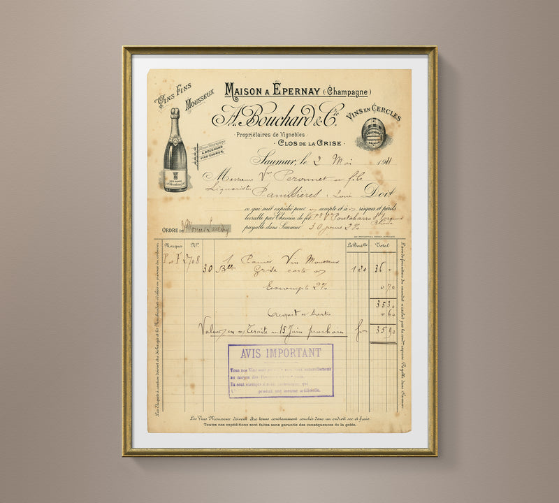 Champagne Invoice Art - Circa 1911
