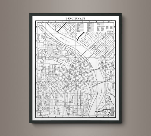 1950s Monochromatic Map of Cincinnati