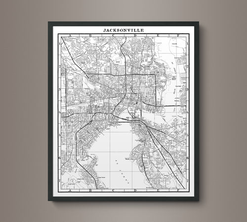 1950s Monochromatic Map of Jacksonville