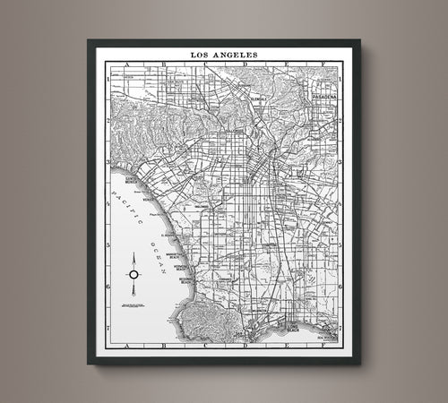 1930s Monochromatic Map of Los Angeles