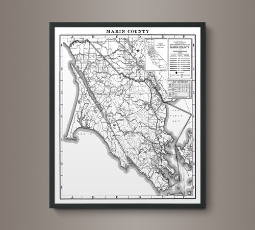1930s Monochromatic Map of Marin County
