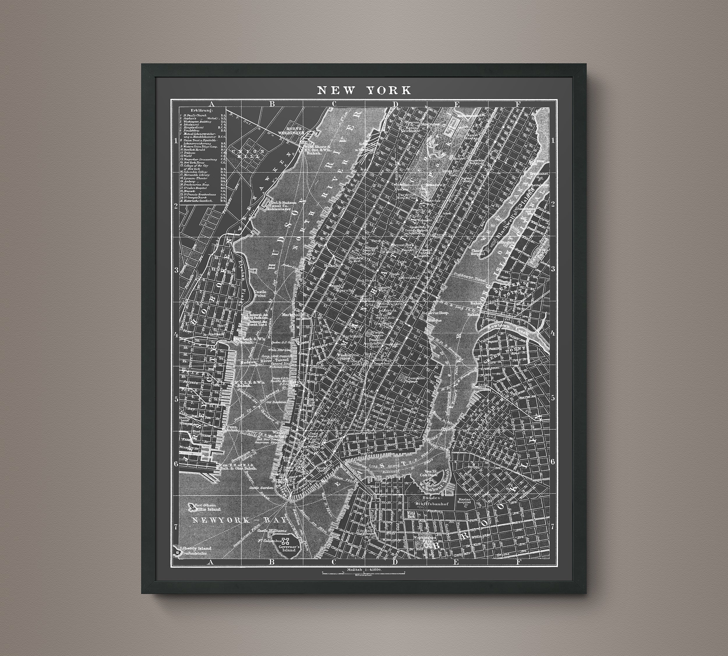 1900s Lithograph Map of New York – Art Circa