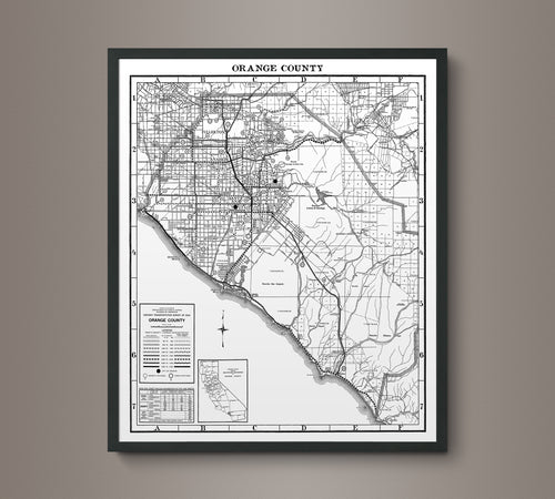1930s Monochromatic Map of Orange County