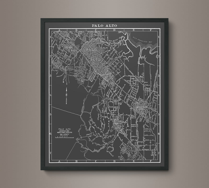 1930s Monochromatic Map of Palo Alto