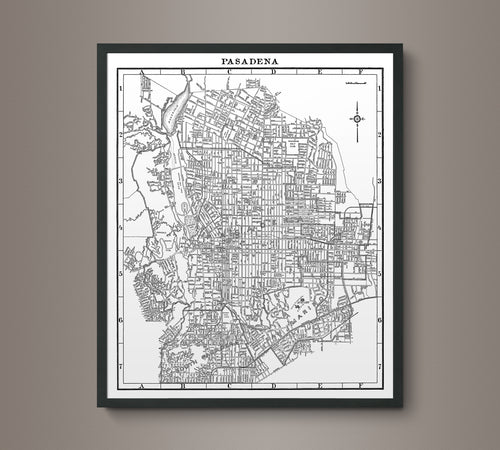 1930s Monochromatic Map of Pasadena