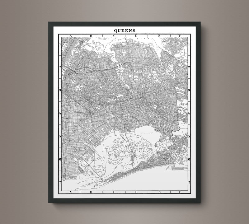 1940s Lithograph Map of Queens