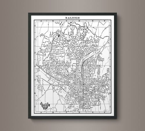 1950s Monochromatic Map of Raleigh