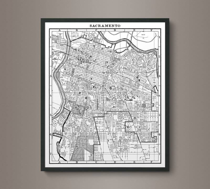 1950s Monochromatic Map of Sacramento