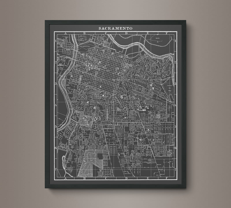 1950s Monochromatic Map of Sacramento