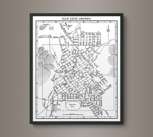 1920s Monochromatic Map of San Luis Obispo