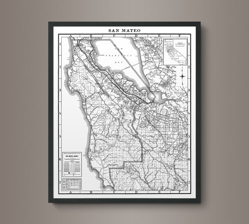 1930s Monochromatic Map of San Mateo