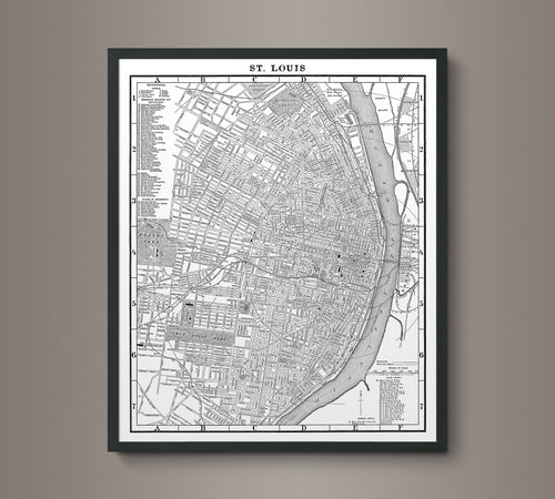 1890s Lithograph Map of St. Louis