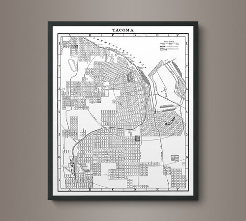1900s Lithograph Map of Tacoma