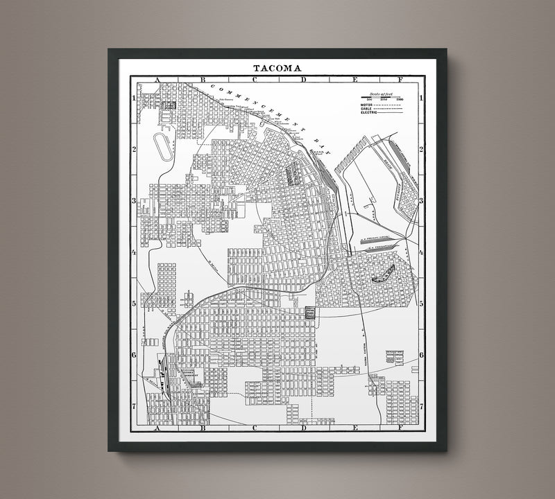 1900s Lithograph Map of Tacoma