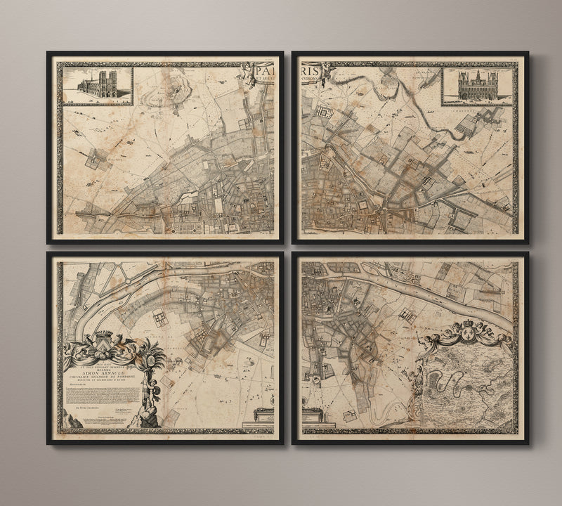 1672 Plan de Paris Four-Panel Map