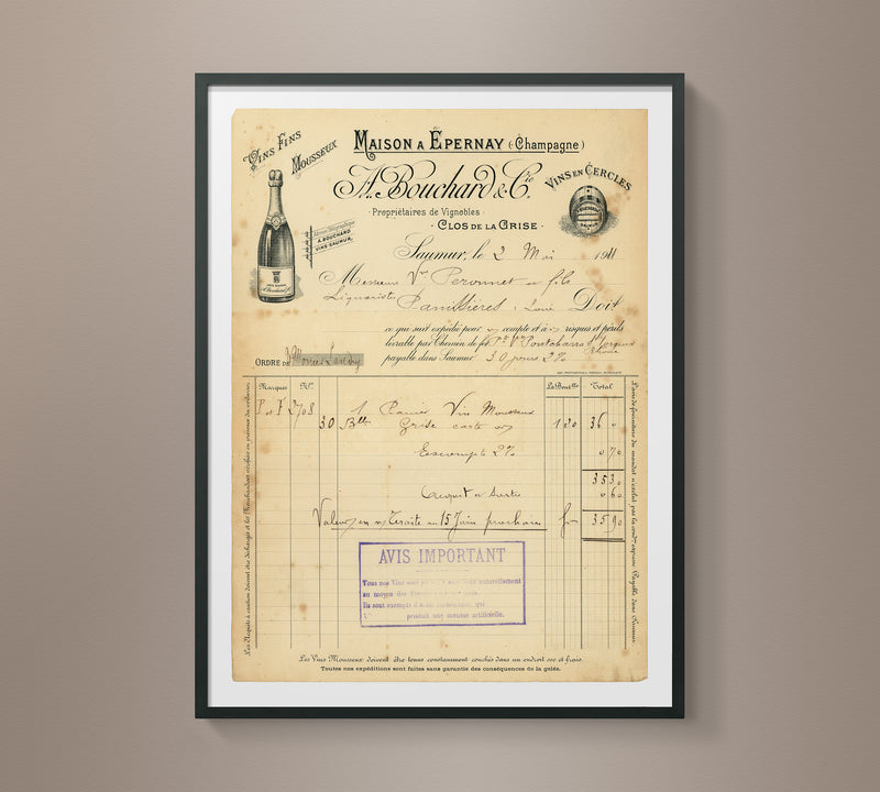 Champagne Invoice Art - Circa 1911