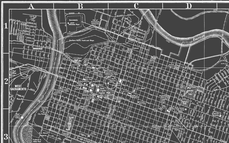 1950s Monochromatic Map of Sacramento