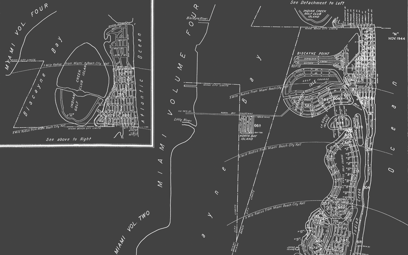 1940s Monochromatic Map of Miami Beach