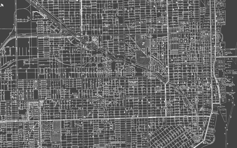 1950s Monochromatic Map of Miami