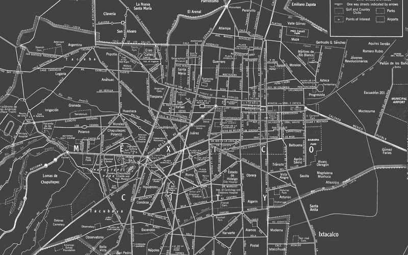 1950s Monochromatic Map of Mexico City