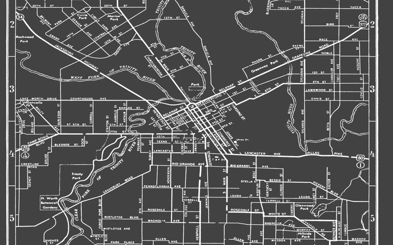 1930s Monochromatic Map of Fort Worth