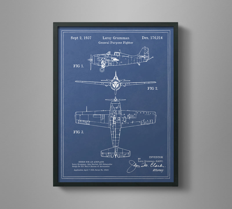 Vintage Airplane Blueprint Art - Grumman Wildcat