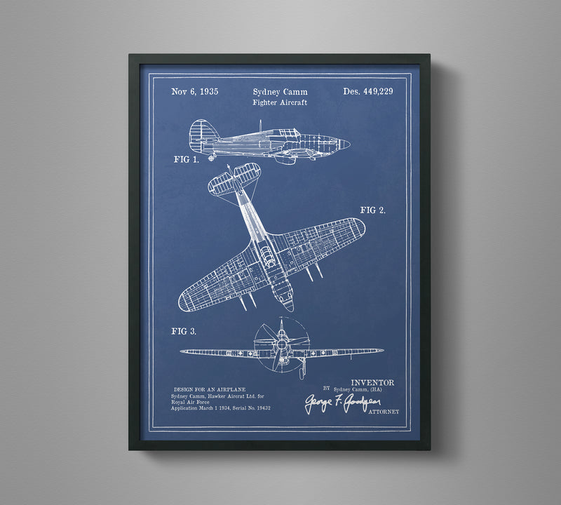 Vintage Airplane Blueprint Art - Hawker Hurricane