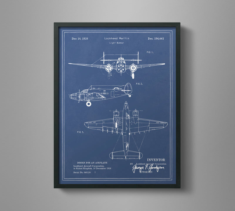 Vintage Airplane Blueprint Art - Hudson Bomber