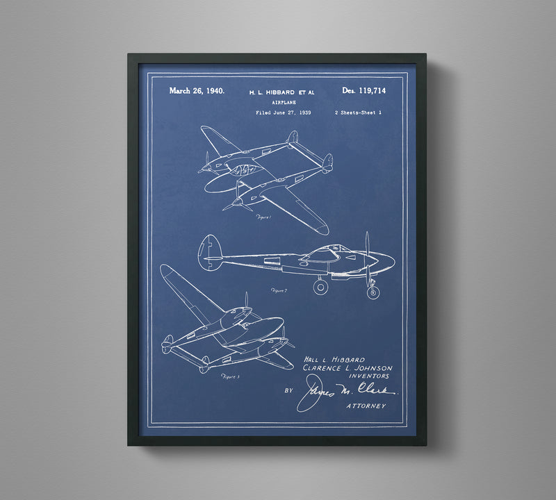 Vintage Airplane Blueprint Art - P-38 Lightning
