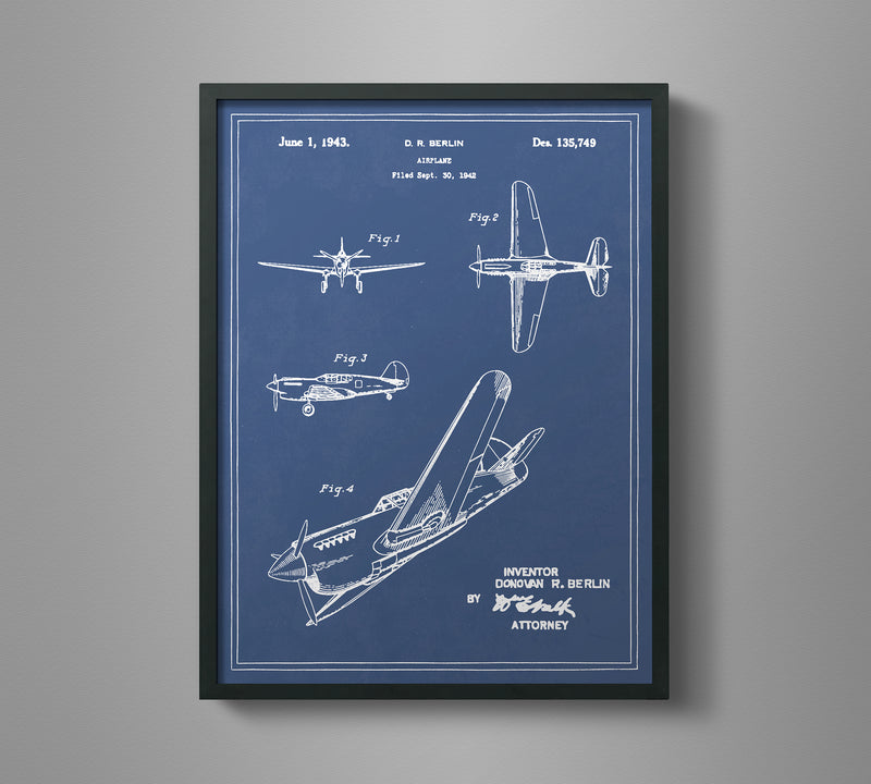 Vintage Airplane Blueprint Art - Curtiss P-40 Warhawk