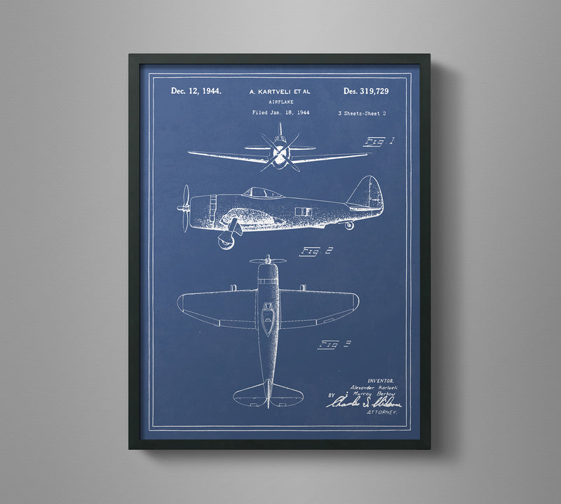 Vintage Airplane Blueprint Art - P-47 Thunderbolt
