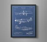 Vintage Airplane Blueprint Art - P-51 Mustang