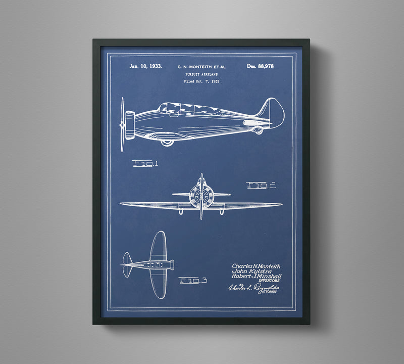 Vintage Airplane Blueprint Art - Pursuit Plane