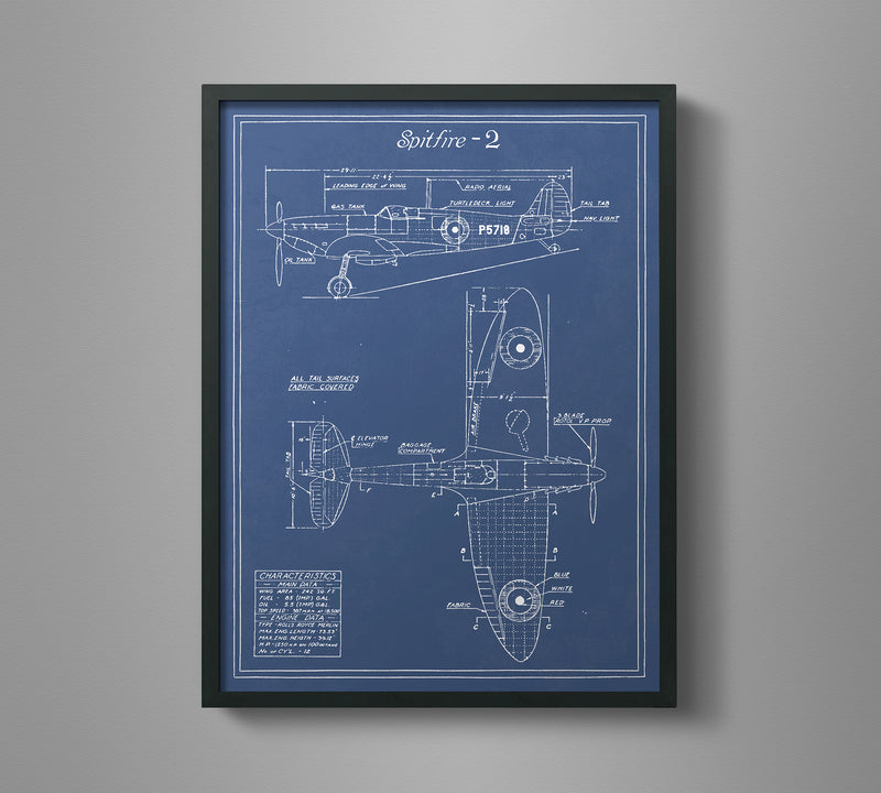 Vintage Airplane Blueprint Art - Supermarine Spitfire