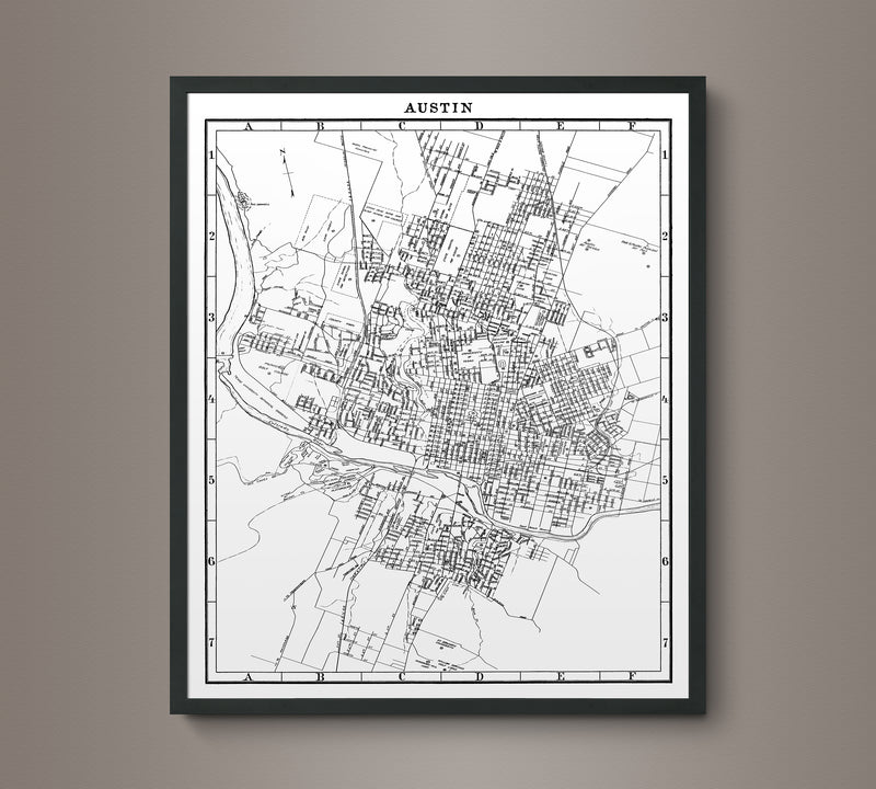 1930s Monochromatic Map of Austin