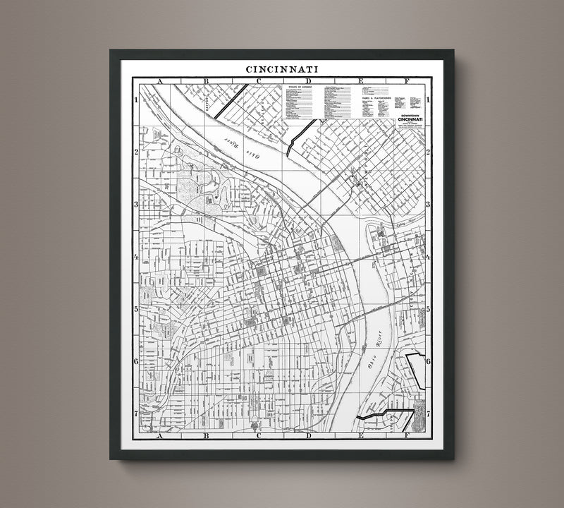 1950s Monochromatic Map of Cincinnati