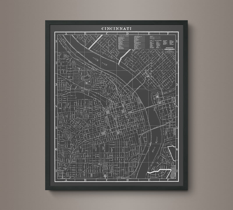 1950s Monochromatic Map of Cincinnati