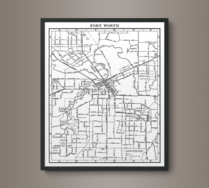 1930s Monochromatic Map of Fort Worth