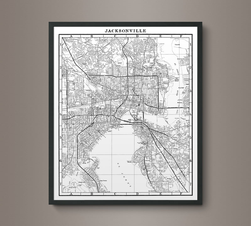 1950s Monochromatic Map of Jacksonville